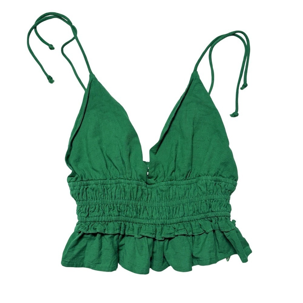 Sim & Sam Cropped Tank Kelly Green Linen Boho Fairy Tinkerbell Women XL NWT